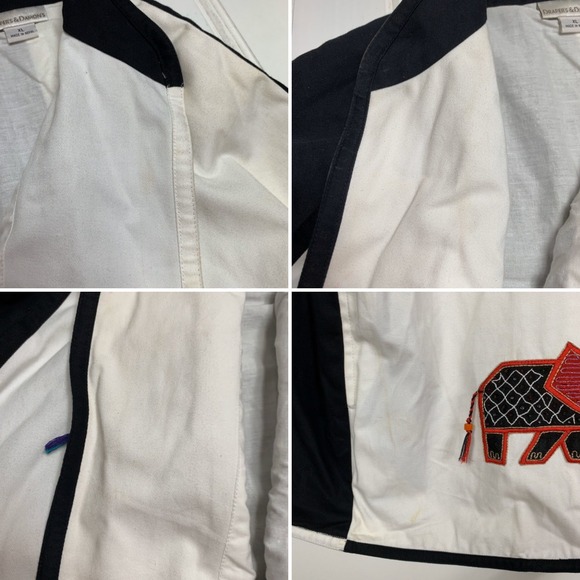 Vintage Drapers & Damons XL Elephant Embroidered Patch Tunic Jacket White Boho - Picture 9 of 10